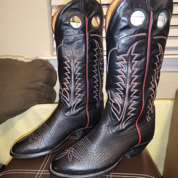 Tony Lama -Black Bullhide Buckaroo- Size 8.5EE - - Picture 2 of 5